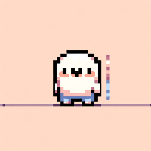 A minimalist simple pixel art cute character with a large head. 8 bit, front facing, kawaii, no shadow.
Single Game Texture. In-Game asset. 2d. Blank background. High contrast. No shadows.