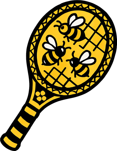 Raquette aux designs dabeilles.
In-Game asset.  2d.  High contrast.  No shadows