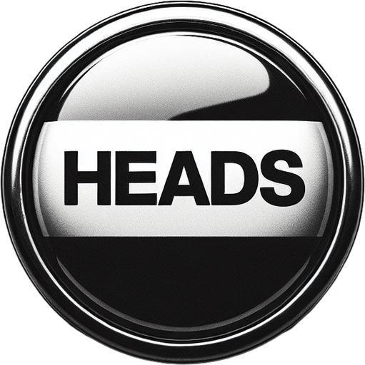 a button saying 'heads'.
In-Game asset. 2d. Blank background. High contrast.