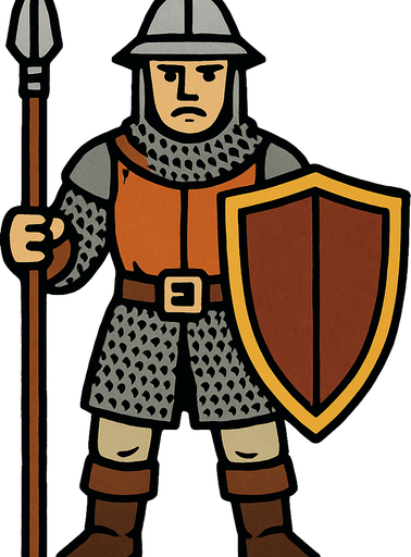 medieval soldier.
In-Game asset.  2d.  High contrast.  No shadows