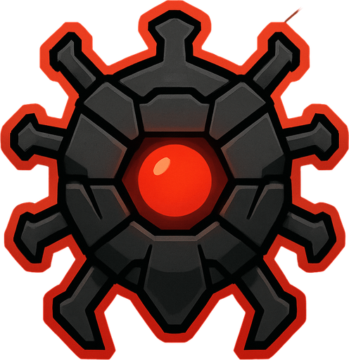 topdown view, robust digital virus, armored segments, red glowing core, strong angular shape, protective shell feel, minimal circuit accents, fits motherboard environment.
In-Game asset.  2d.  High contrast.  No shadows