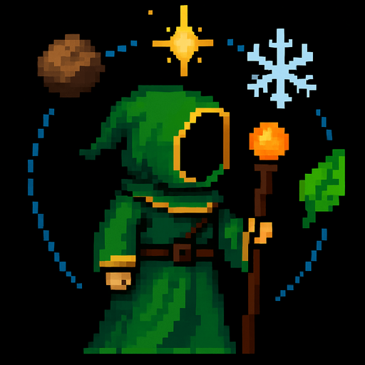 Same wizard but looking left and with other elements and in a green cloak