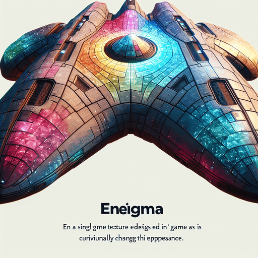 “Энигма” представляет собой величественный космический корабль, выполненный в форме кристалла с плавными, органическими линиями. Его корпус переливается всеми цветами радуги, создавая впечатление, что корабль постоянно меняет свой облик. На поверхности можно заметить сложные узоры, напоминающие древние руны, которые светятся мягким светом..
Single Game Texture. In-Game asset. 2d. Blank background. High contrast. No shadows.