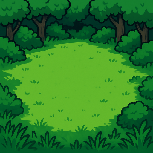 add a grass background, empty middle, grass and trees around.
In-Game asset.  2d.  High contrast.  No shadows