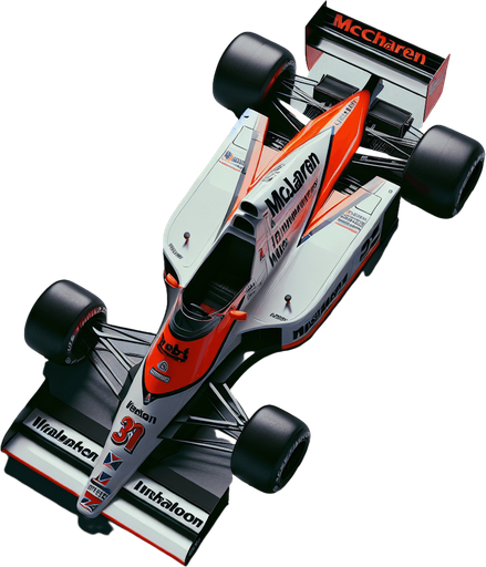 Realistic McLairen MP4/4 F1 race car from 1990. Top view..