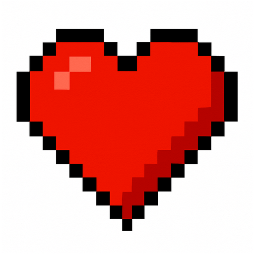 corazon de pixeles.
In-Game asset.  2d.  High contrast.  No shadows