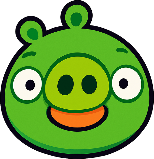 Green pig no angry.
In-Game asset.  2d.  High contrast.  No shadows