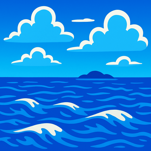 Mavi renk deniz manzarası.
In-Game asset.  2d.  High contrast.  No shadows