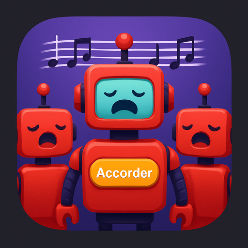 Modern App Store icon, high definition, square with rounded corners, for a game titled "Accorder les bots" and with the description "Des bots rouges chantent faux à l’écran. Appuie sur "Accorder", choisis la bonne gamme selon les notes affichées pour accorder chaque bot. Monte de niveau en accordant de plus en plus de bots.". No text on icon!