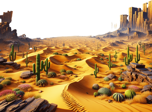 desert landscape centered. NO sun..
video game style