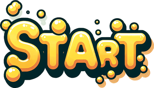 an SVG of the word 'Start'. word should be yellow and the font should look like its made out of bubbles. cartoon.
Single Game Texture.  In-Game asset.  2d.  Blank background.  High contrast.  No shadows