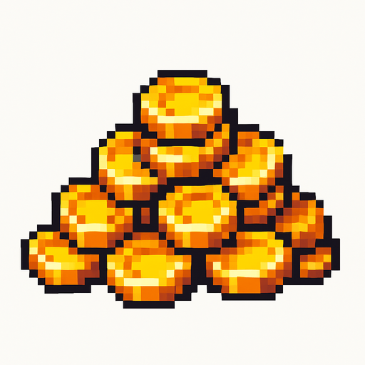 Coin pile pixel.
In-Game asset.  2d.  High contrast.  No shadows
