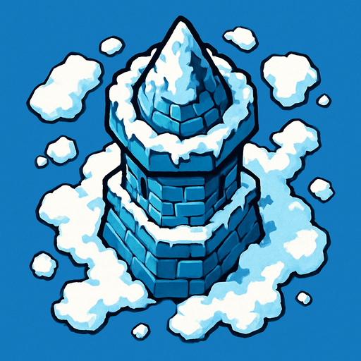 torre con hielo y nieve desde arriba.
In-Game asset.  2d.  High contrast.  No shadows