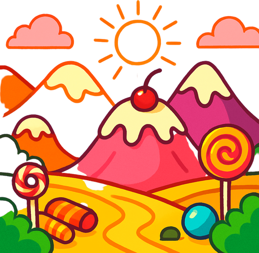 a sunny place where the mountains are sweet.
In-Game asset.  2d.  High contrast.  No shadows