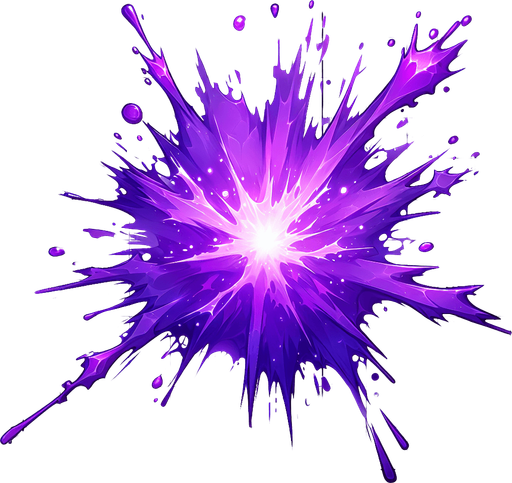 purple damage splash.
Single Game Texture. In-Game asset. 2d. Blank background. High contrast. No shadows.