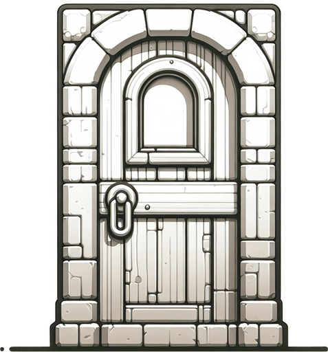 create a door with window.
Single Game Texture.  In-Game asset.  2d.  Blank background.  High contrast.  No shadows