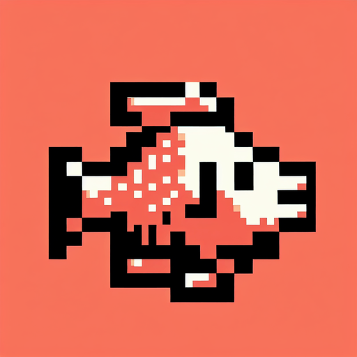 8-bit profile of fish for arcade game.
Single Game Texture. In-Game asset. 2d. Blank background. High contrast. No shadows.