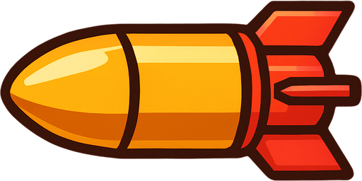 horizontal rocket bullet.
In-Game asset.  2d.  High contrast.  No shadows