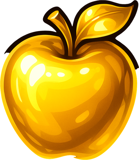 golden shiny very shiny apple.
In-Game asset.  2d.  High contrast.  No shadows