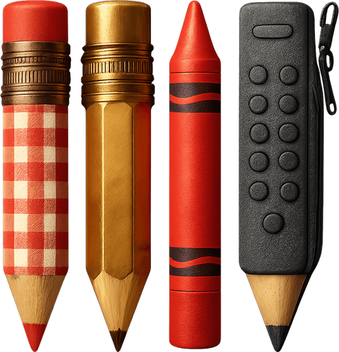 sprites to change the pencil skin. example: picnic mat pencil, golden pencil, red crayon, TV remote control pencil and a pencil case.