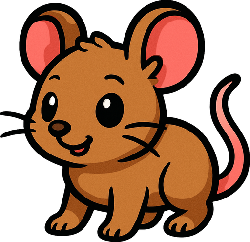 Un emignone souris cartoon style sur ses quatres pattes.
In-Game asset.  2d.  High contrast.  No shadows