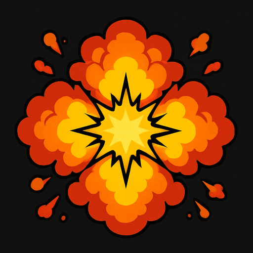 Symmetrical explosion.
In-Game asset.  2d.  High contrast.  No shadows