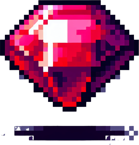 A ruby. Pixel art..
Single Game Texture.  In-Game asset.  2d.  Blank background.  High contrast.  No shadows