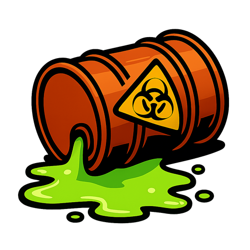 spilt acid barrel fallen over.
In-Game asset.  2d.  High contrast.  No shadows