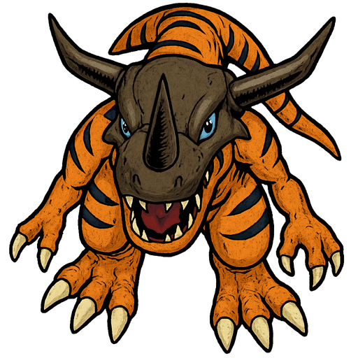 Greymon, visto desde arriba, detalles altos sin errores.
In-Game asset.  2d.  High contrast.  No shadows