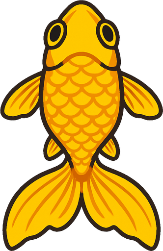 a gold fish seen from top to bottom.
In-Game asset.  2d.  High contrast.  No shadows
