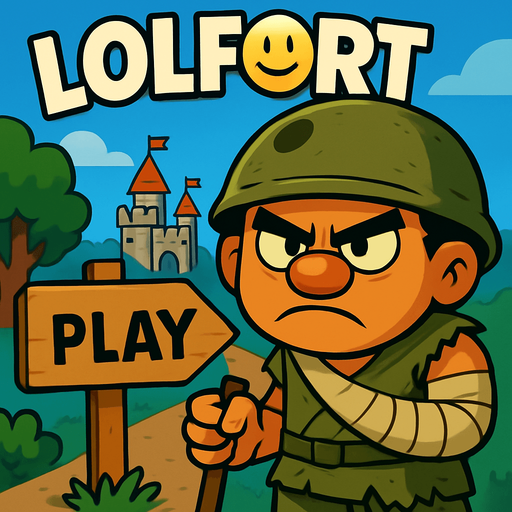 Gökyüzünü mavi yap tabelaya play yaz en üste gökyüzüne soldan sağa dogru hafif oval şekilde Lolfort yaz o harfleri için gülümseme emojisi kullan