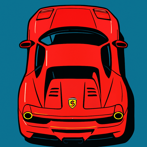 ferrari seen from top.
In-Game asset.  2d.  High contrast.  No shadows