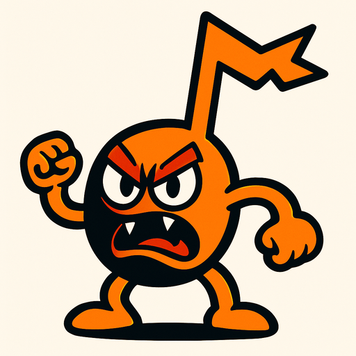 Una nota desafinada personificada como enemigo.
In-Game asset.  2d.  High contrast.  No shadows