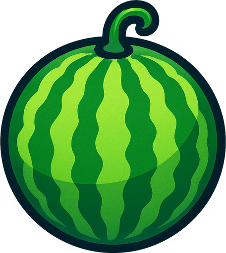 A 2D Watermelon.
In-Game asset.  2d.  High contrast.  No shadows