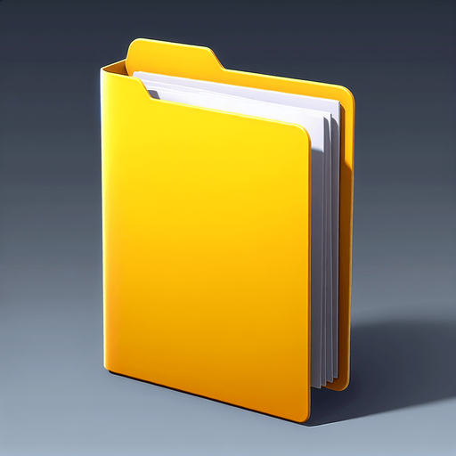 A yellow folder document.
Single Game Texture. In-Game asset. 2d. Blank background. High contrast. No shadows.