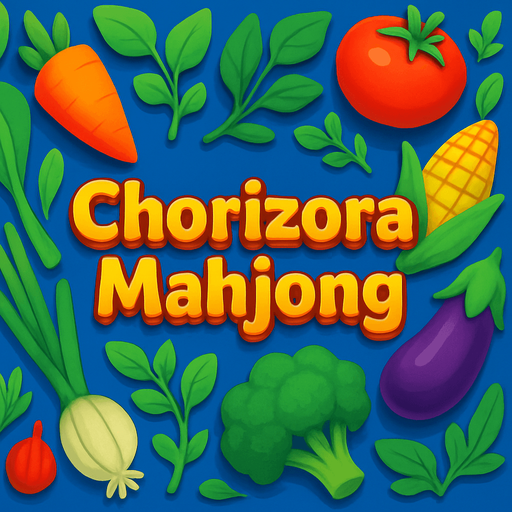 Mahjong game background of vegetables and plants, have text in the middle of it "Chorizora mahjong".
In-Game asset.  High contrast.  No shadows. 3D
