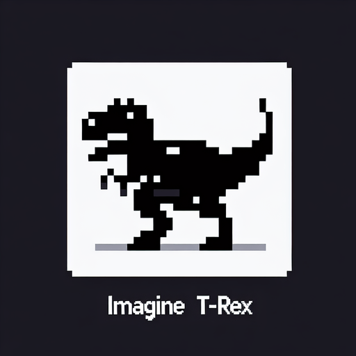 2D Black Pixel Art T-Rex chrome trex game.
Single Game Texture. In-Game asset. 2d. Blank background. High contrast. No shadows.