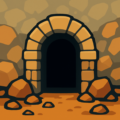 Una mazmorra rocosa, sin contorno y de fondo se vean piedras algo difuminadas y una entrada a una mazmorra.
In-Game asset.  2d.  High contrast.  No shadows.
In-Game asset.  2d.  High contrast.  No shadows