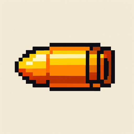 Pixel art bullet.
In-Game asset.  2d.  High contrast.  No shadows