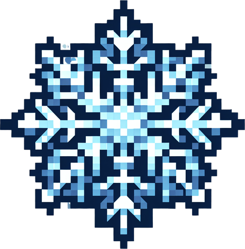pixelated snow flake Single Game Texture. In-Game asset. 2d. Blank background. High contrast. No shadows.