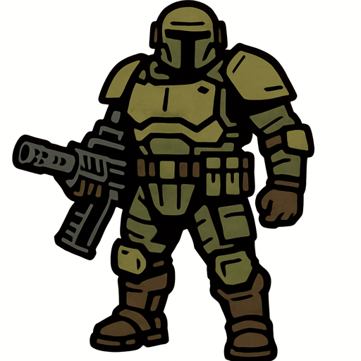 ağır silahlı savaşçı.
In-Game asset.  2d.  High contrast.  No shadows