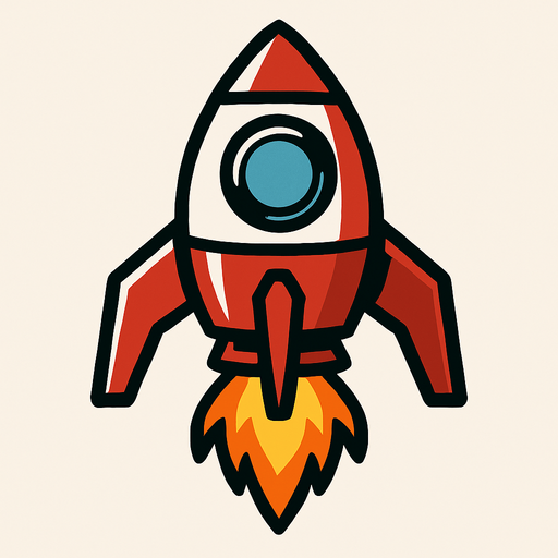 one windowed red and white space ship with 4 legs with flame under it.
In-Game asset.  2d.  High contrast.  No shadows