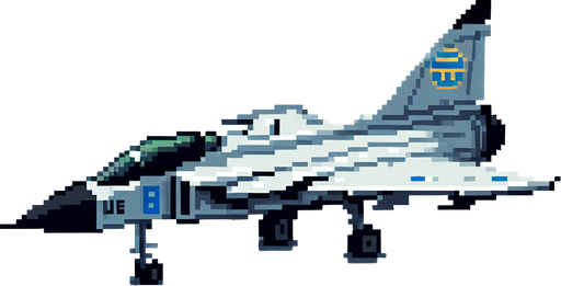 Pixel art of a Saab Viggen, the Swedish fighter jet..
Single Game Texture.  In-Game asset.  2d.  Blank background.  High contrast.  No shadows