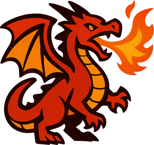 Dragon feu.
In-Game asset.  2d.  High contrast.  No shadows