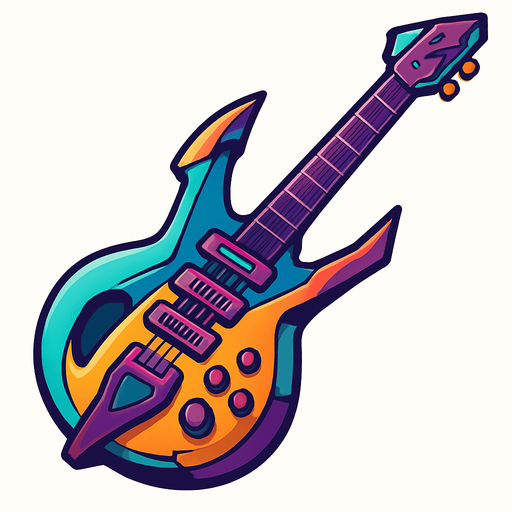 guitarra evolucionada.
In-Game asset.  2d.  High contrast.  No shadows