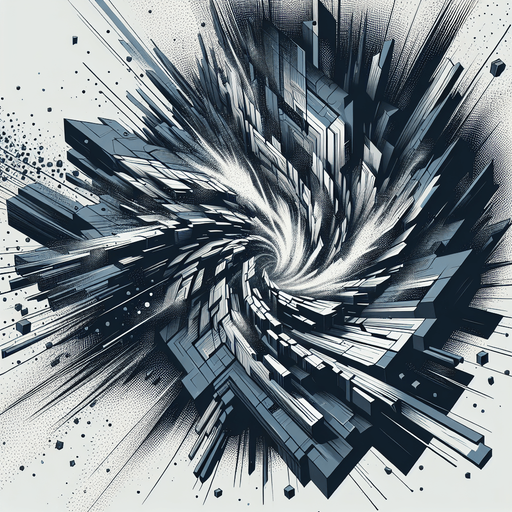 An imploding geometric shape or structure crumbling inwards into a chaotic void/vortex. Could be an intense version of the Unstable Rift, looking more menacing and powerful..
Single Game Texture.  In-Game asset.  2d.  Blank background.  High contrast.  No shadows