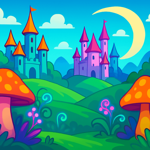 Fond d'écran monde féerique.
In-Game asset.  2d.  High contrast.  No shadows