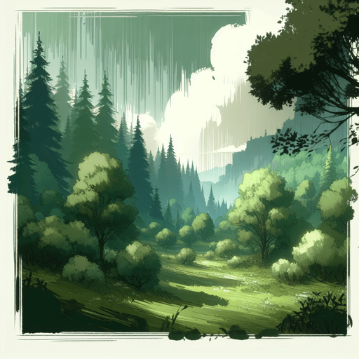 green theme forest by green tones to the sky , not to much detail just simple tree shadows trees has no details just shadowed green and shadowless places, beautiful view.
Single Game Texture.  In-Game asset.  2d.  Blank background.  High contrast.  No shadows