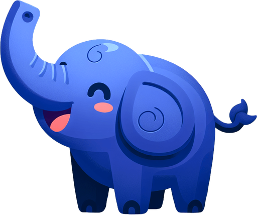 A happy blue elephant..
Single Game Texture. In-Game asset. 2d. Blank background. High contrast. No shadows.