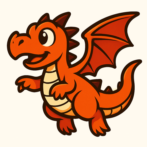 un dragon caricatura volando mirando hacia la izquierda.
In-Game asset.  2d.  High contrast.  No shadows